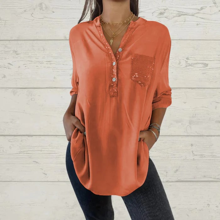 Sequin Patchwork V-neck Shirt (Buy 2 Free Shipping)