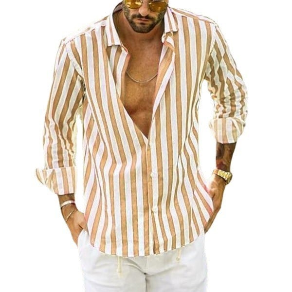 🔥Spring summer men's cotton linen striped button shirt-BUY 2 FREE SHIPPING