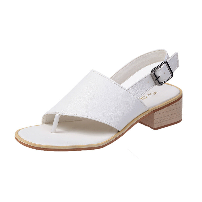 2024 summer casual Rhinestone hollow chunky heel shoes and new belt buckle solid color plus size women's sandals