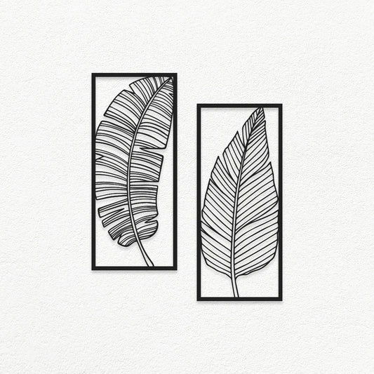 Metal Tropical Leaves Wall Art Set Style 017