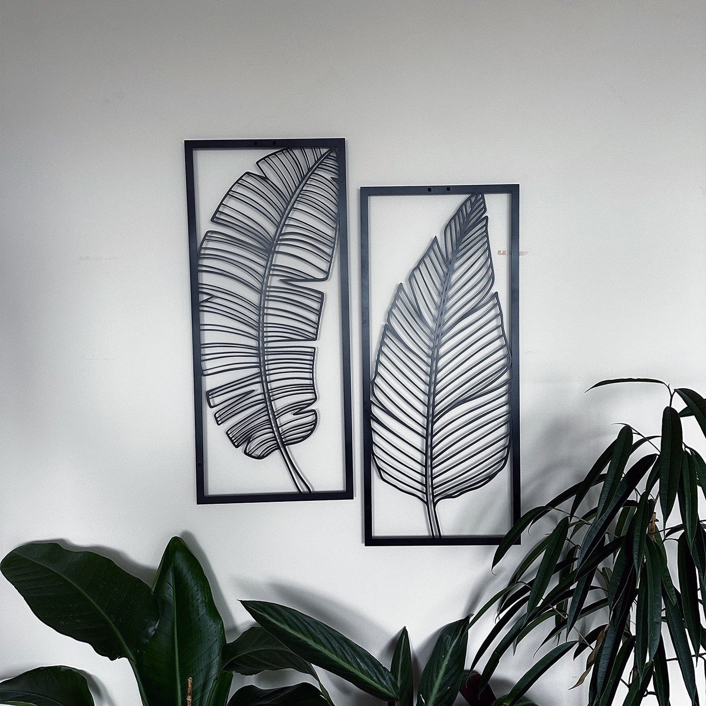 Metal Tropical Leaves Wall Art Set Style 017